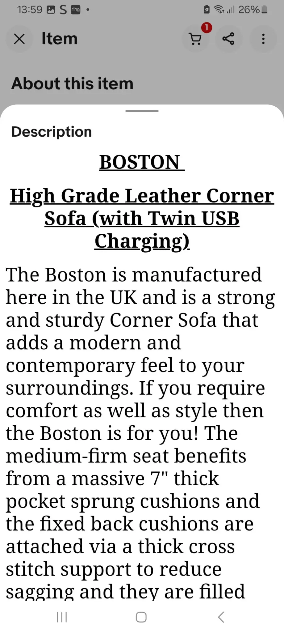 Boston grey corner sofa