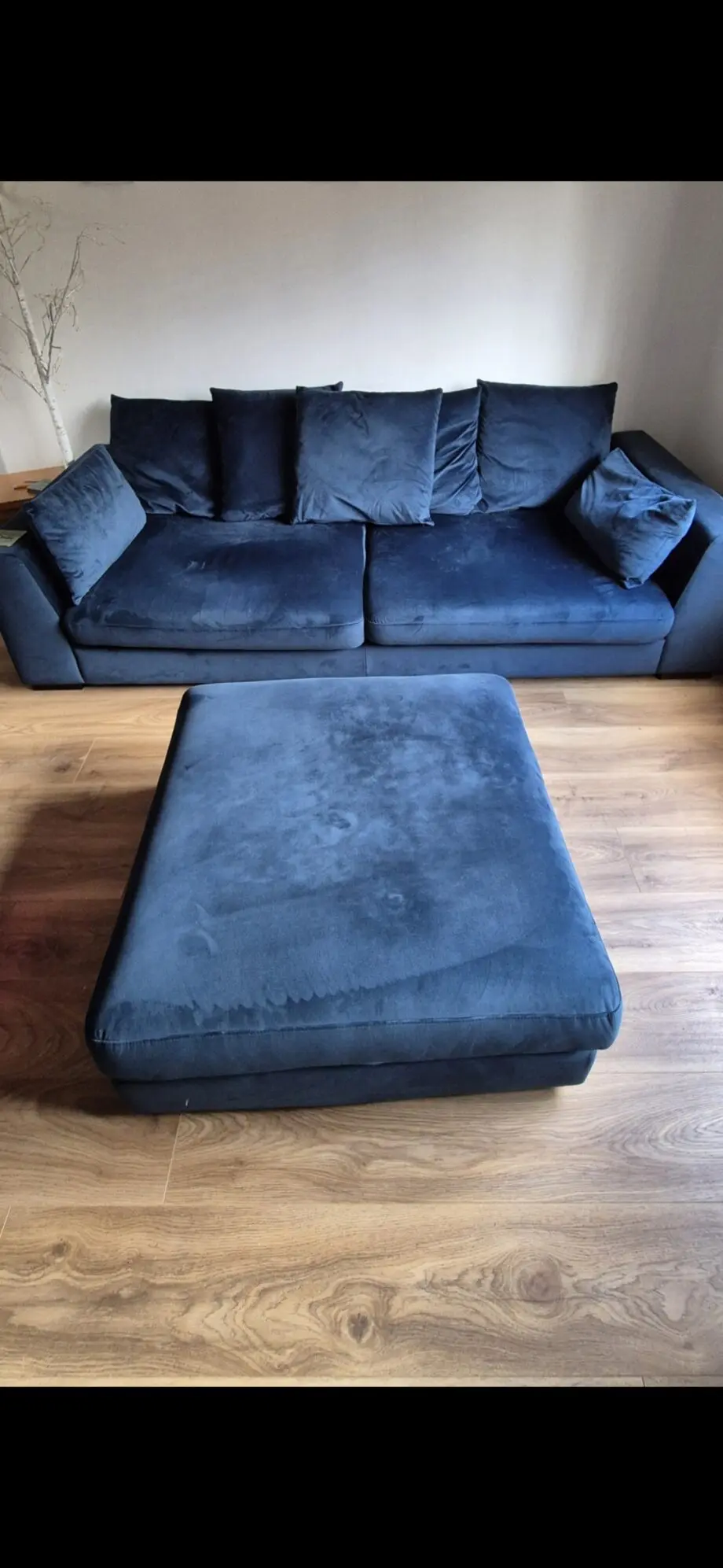DFS Blue Velvet Plush Sofa