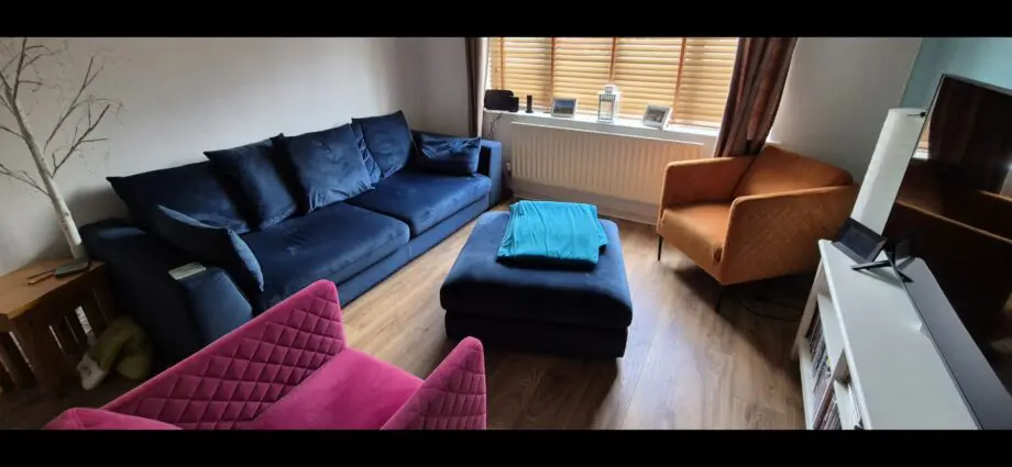 DFS Blue Velvet Plush Sofa