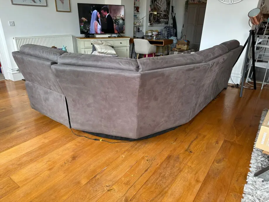 DFS Corner Sofa Ronan with End Electrical Recliners - Natural Leather - Storage