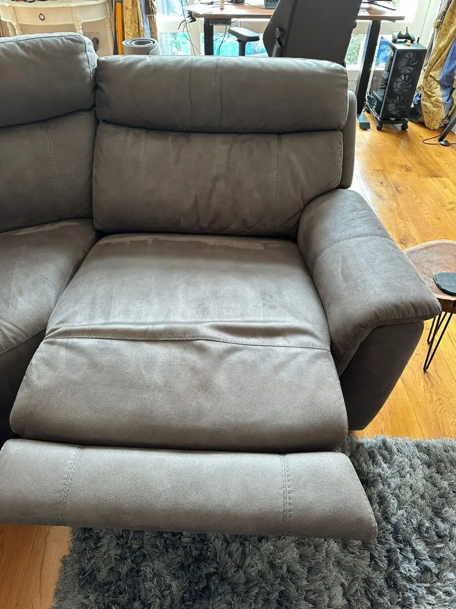 DFS Corner Sofa Ronan with End Electrical Recliners - Natural Leather - Storage