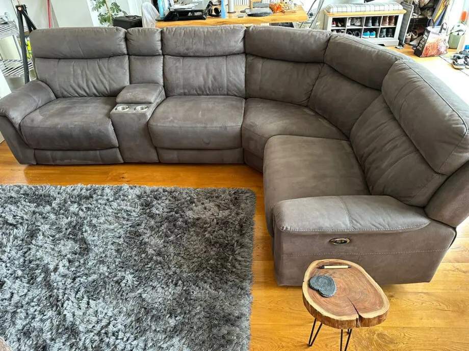 DFS Corner Sofa Ronan with End Electrical Recliners - Natural Leather - Storage