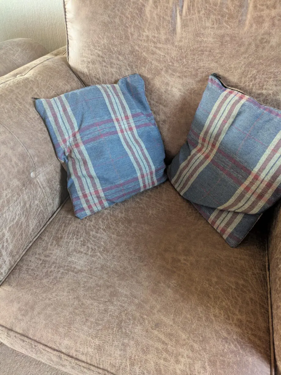 Faux leather sofa, armchair and pouffe