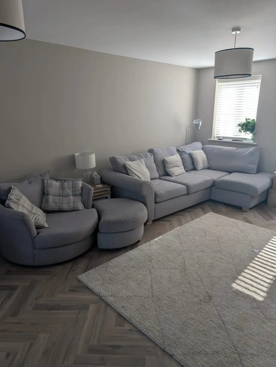 DFS Grey Corner Sofa with Circle Seat