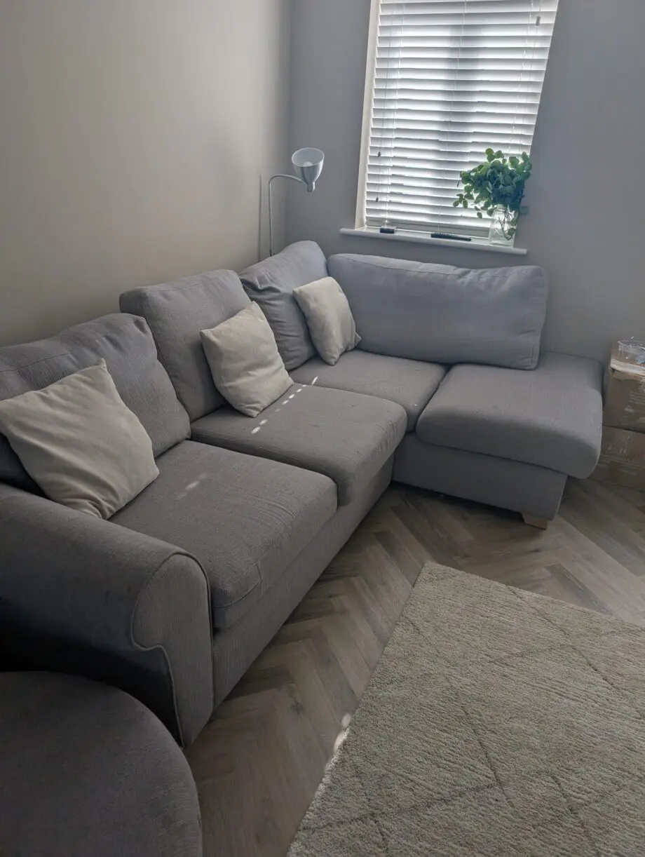 DFS Grey Corner Sofa with Circle Seat