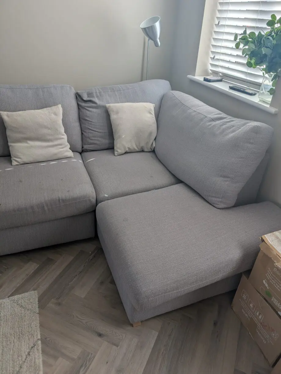 DFS Grey Corner Sofa with Circle Seat