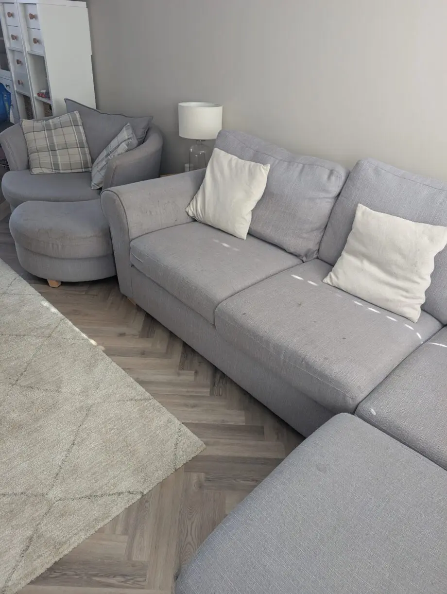 DFS Grey Corner Sofa with Circle Seat