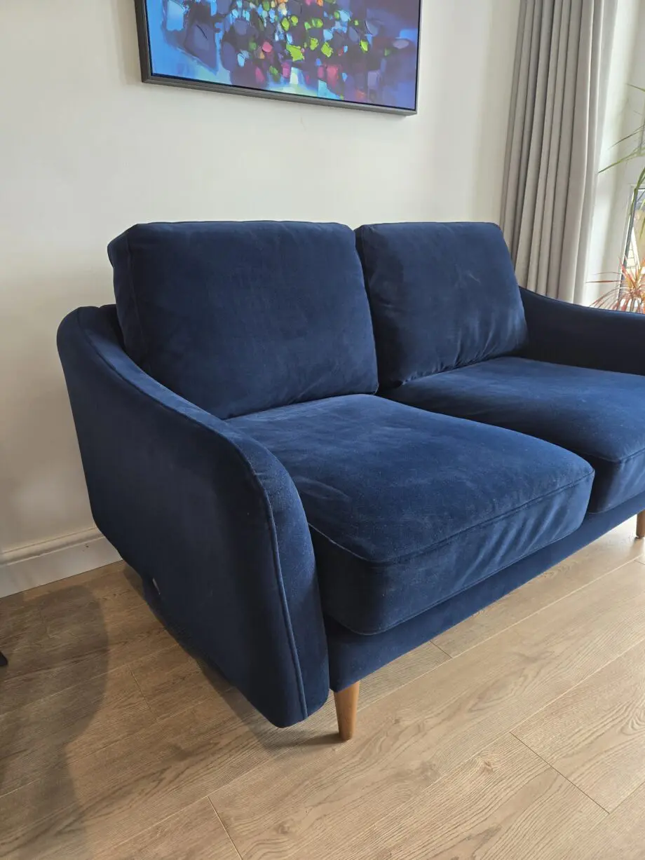 Snug Rebel 2 Seater Sofa Set Deep Blue Velvet. 2x Sofas With 1x Ottoman.