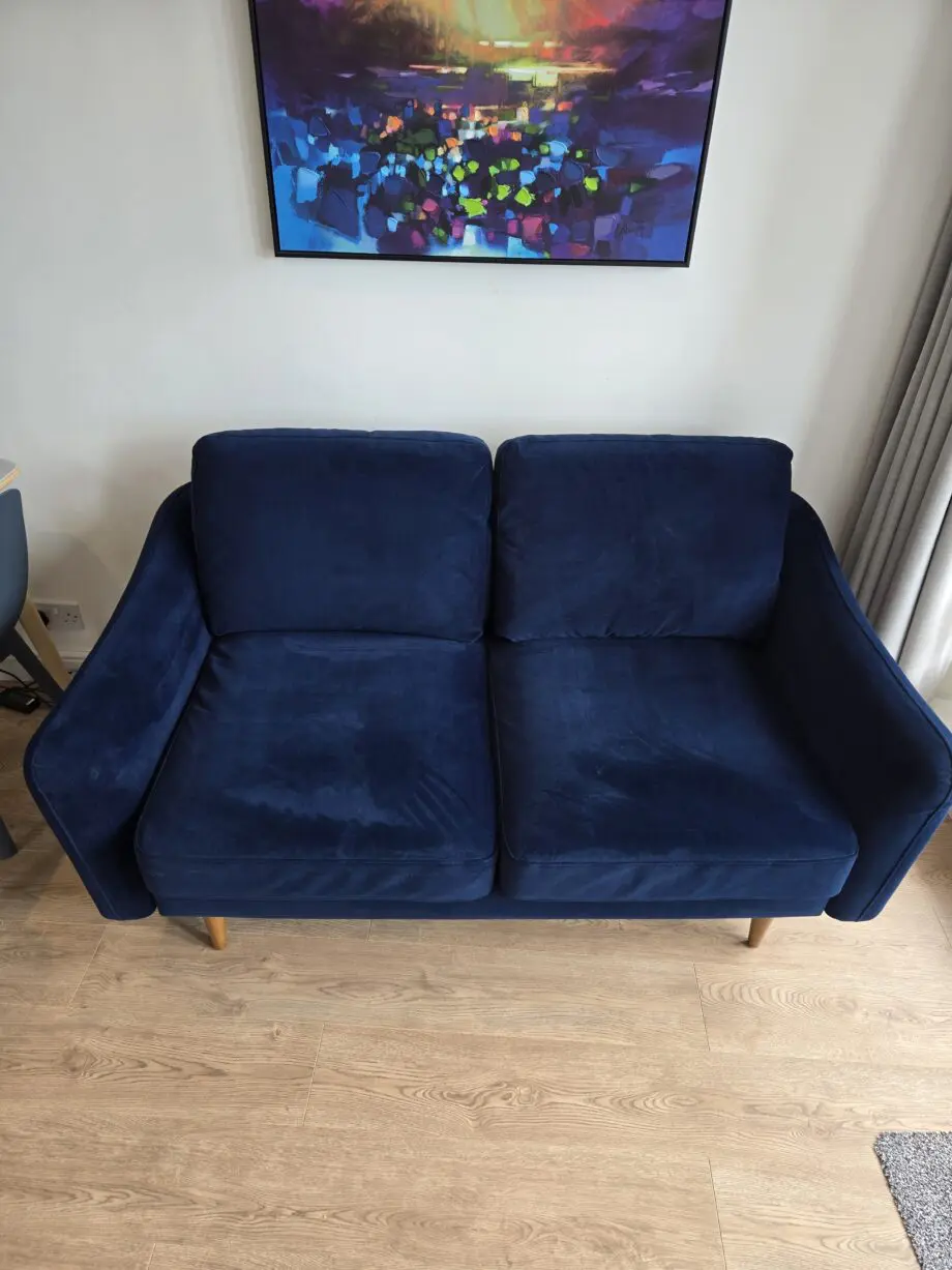Snug Rebel 2 Seater Sofa Set Deep Blue Velvet. 2x Sofas With 1x Ottoman.