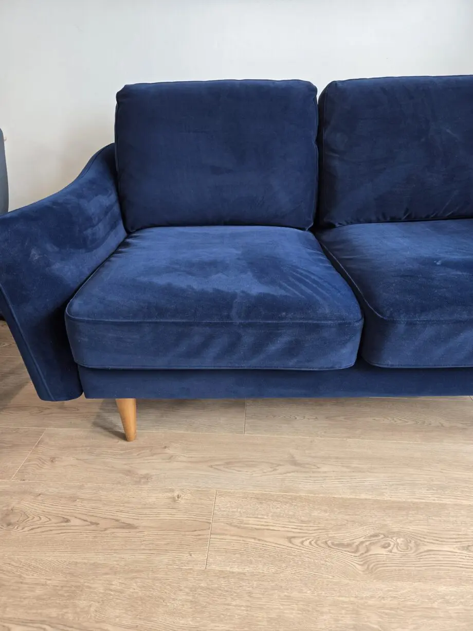 Snug Rebel 2 Seater Sofa Set Deep Blue Velvet. 2x Sofas With 1x Ottoman.