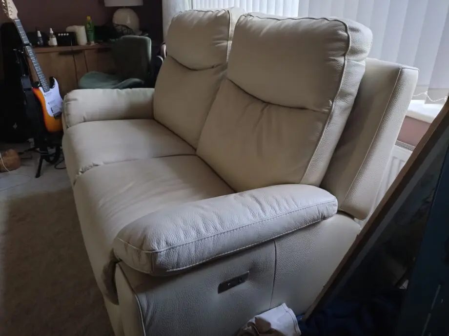 SCS 2 and 3 seater power recliner sofas in Borghi Moon white leather