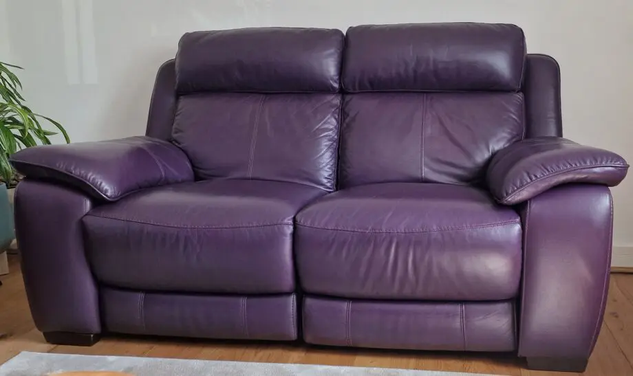 Deep purple, Aubergine, power recliner with two swivel chairs. Furniture Village Italian, genuine leather.