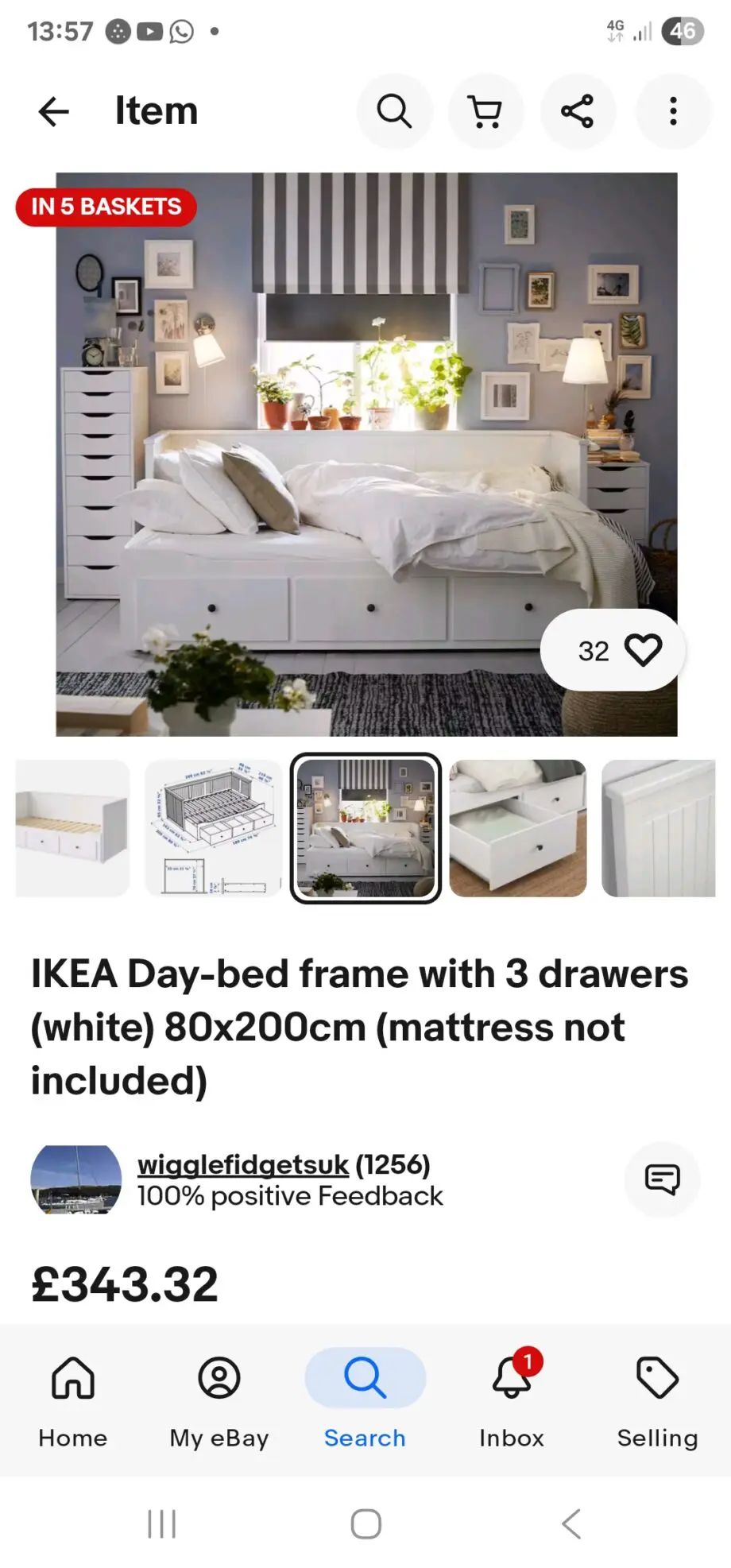 Ikea white day sofa bed with sliding second bedroom from underneath with two warderobes storage and two mattresses