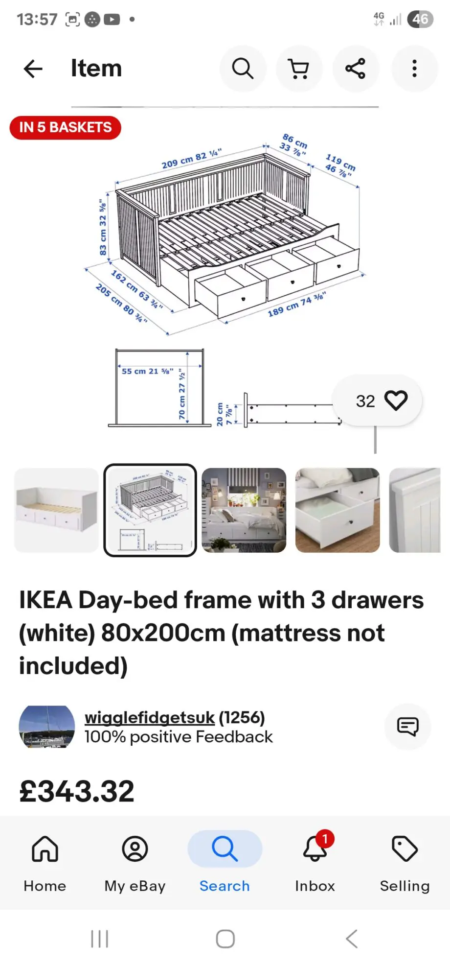 Ikea white day sofa bed with sliding second bedroom from underneath with two warderobes storage and two mattresses