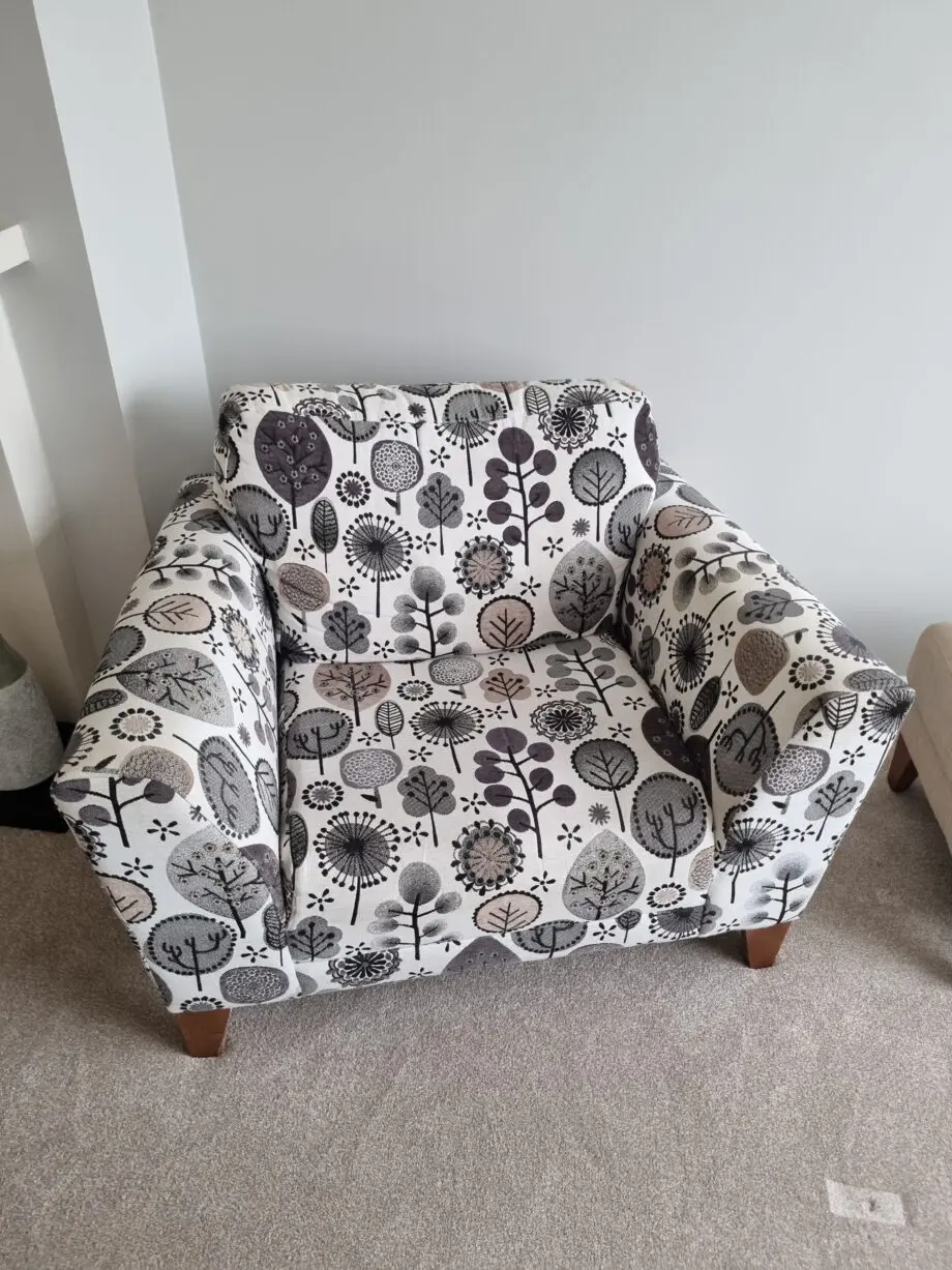 Harvey's sofa set - Beige 2 seater with cushions, beige large single seater and a beige footstool