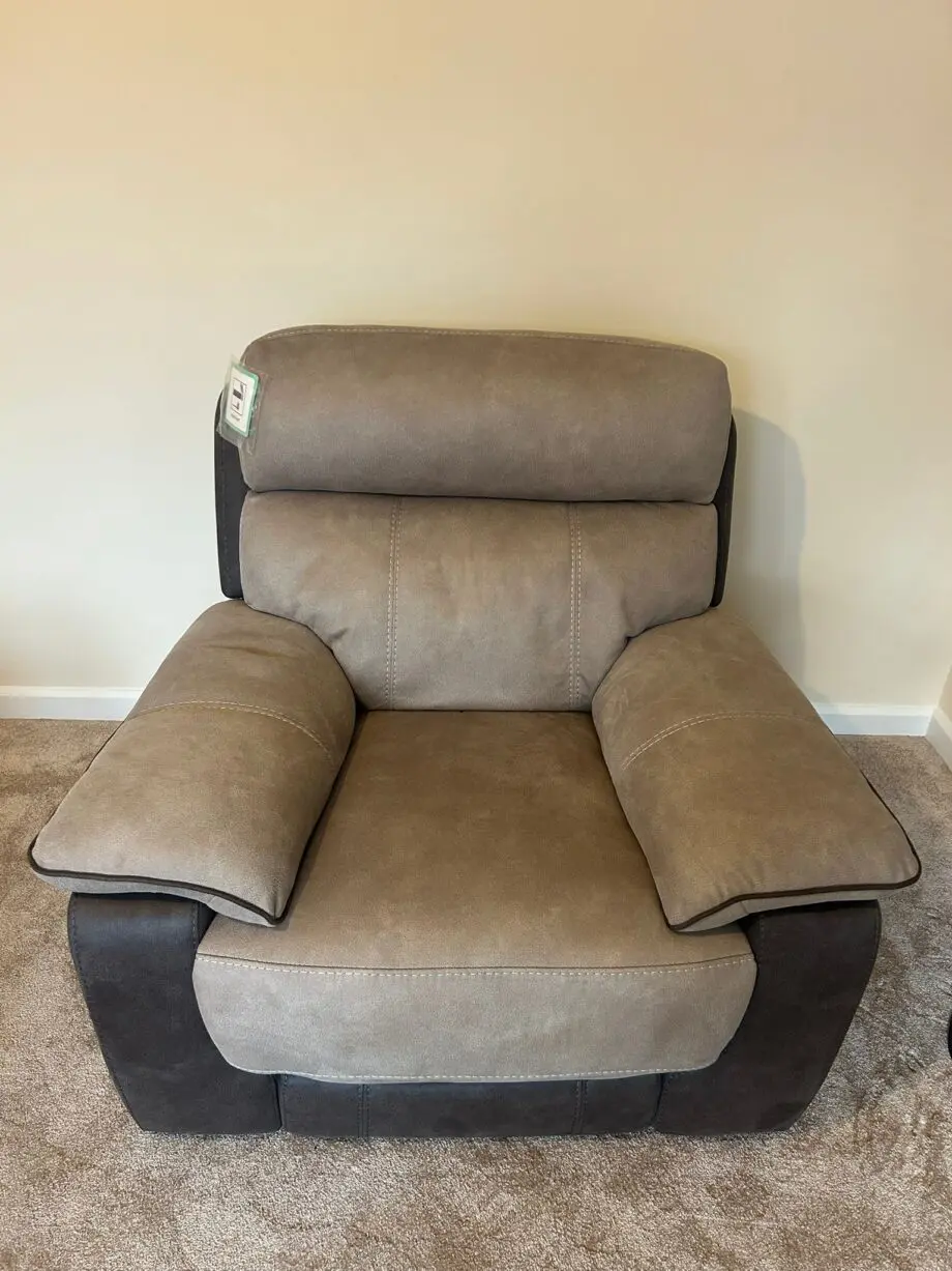 DFS Ryder 3 seater recliner & two recliner chairs, with battery packs- Arizona fabric - Stone pepper colour