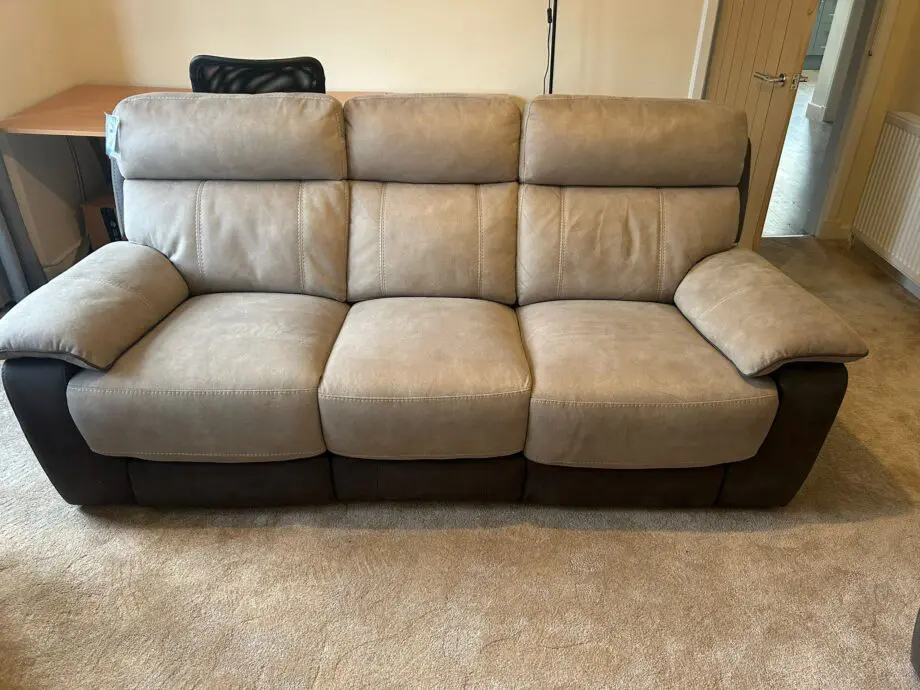DFS Ryder 3 seater recliner & two recliner chairs, with battery packs- Arizona fabric - Stone pepper colour
