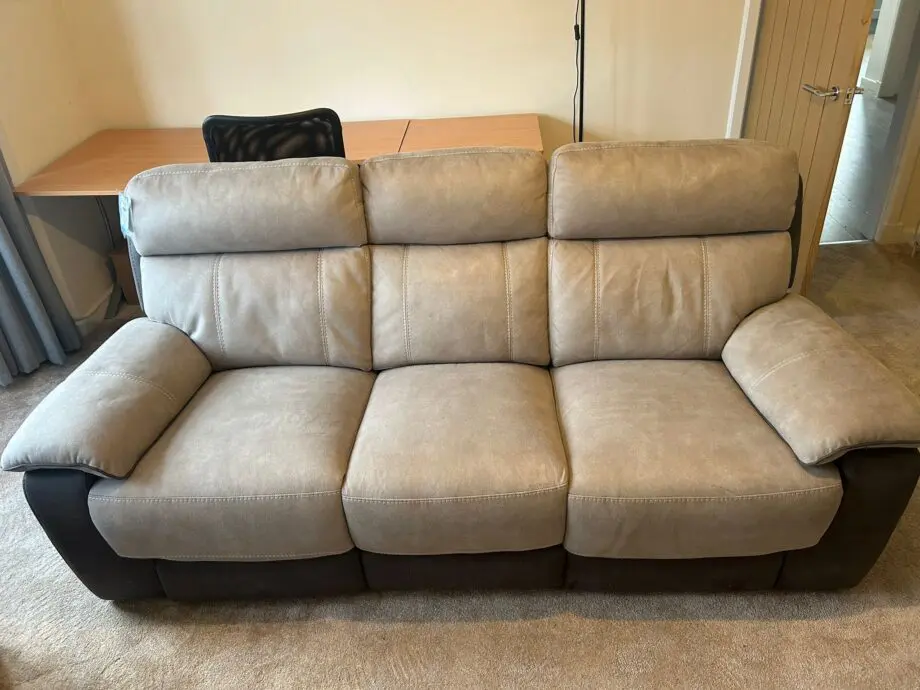 DFS Ryder 3 seater recliner & two recliner chairs, with battery packs- Arizona fabric - Stone pepper colour