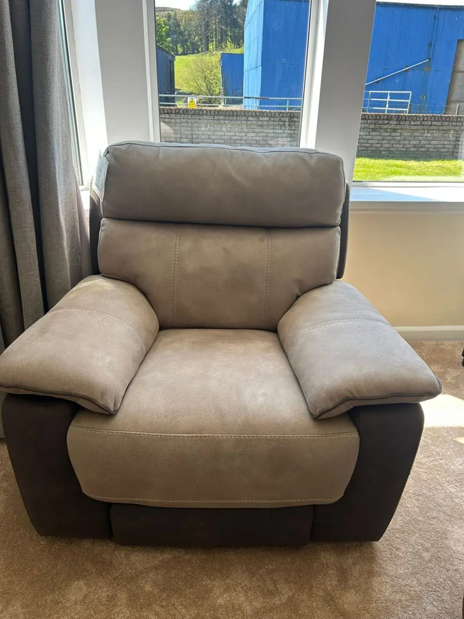 DFS Ryder 3 seater recliner & two recliner chairs, with battery packs- Arizona fabric - Stone pepper colour