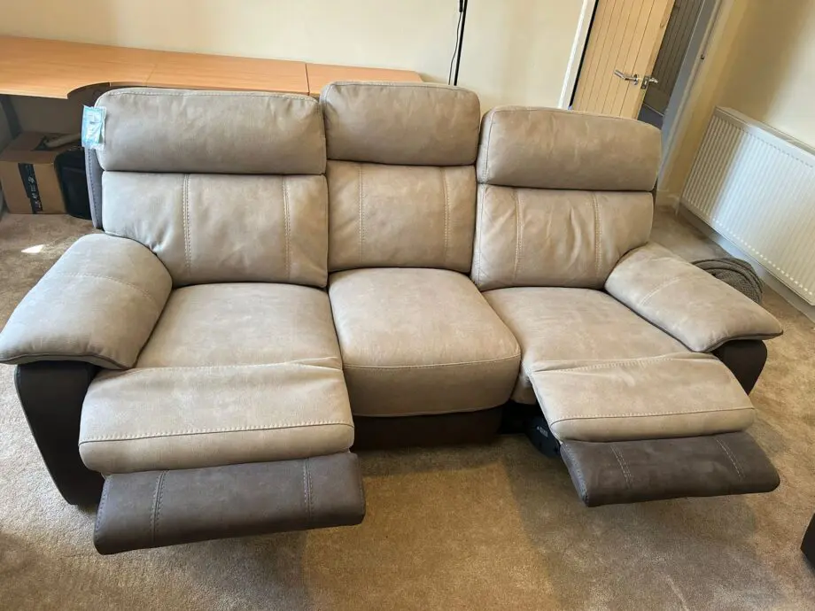 DFS Ryder 3 seater recliner & two recliner chairs, with battery packs- Arizona fabric - Stone pepper colour