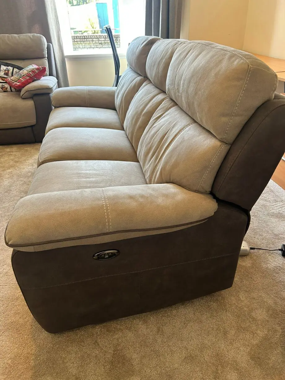 DFS Ryder 3 seater recliner & two recliner chairs, with battery packs- Arizona fabric - Stone pepper colour