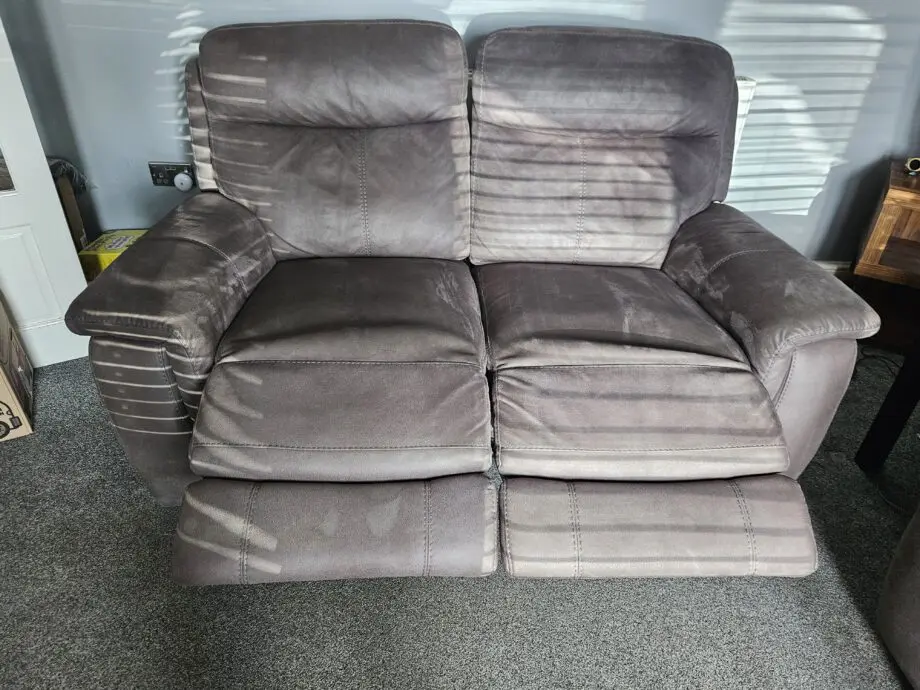 Grey 2/3 recliner settee suite, from DFS