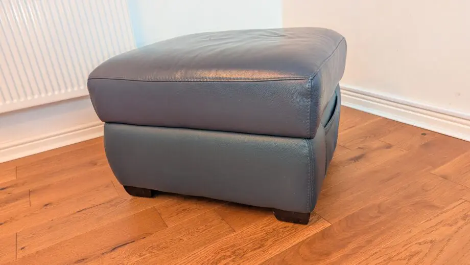 DFS leather 3 seater sofa and footstool denim blue