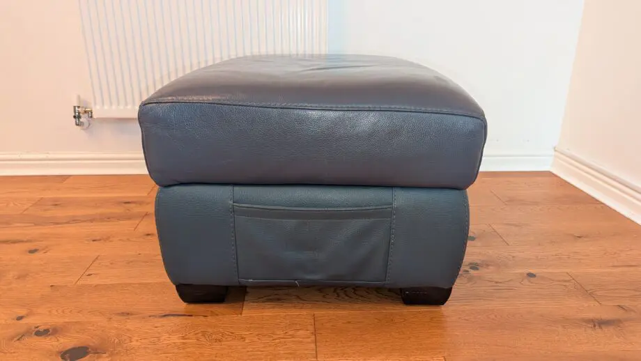 DFS leather 3 seater sofa and footstool denim blue