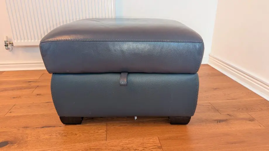 DFS leather 3 seater sofa and footstool denim blue