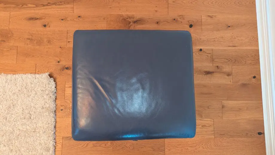 DFS leather 3 seater sofa and footstool denim blue