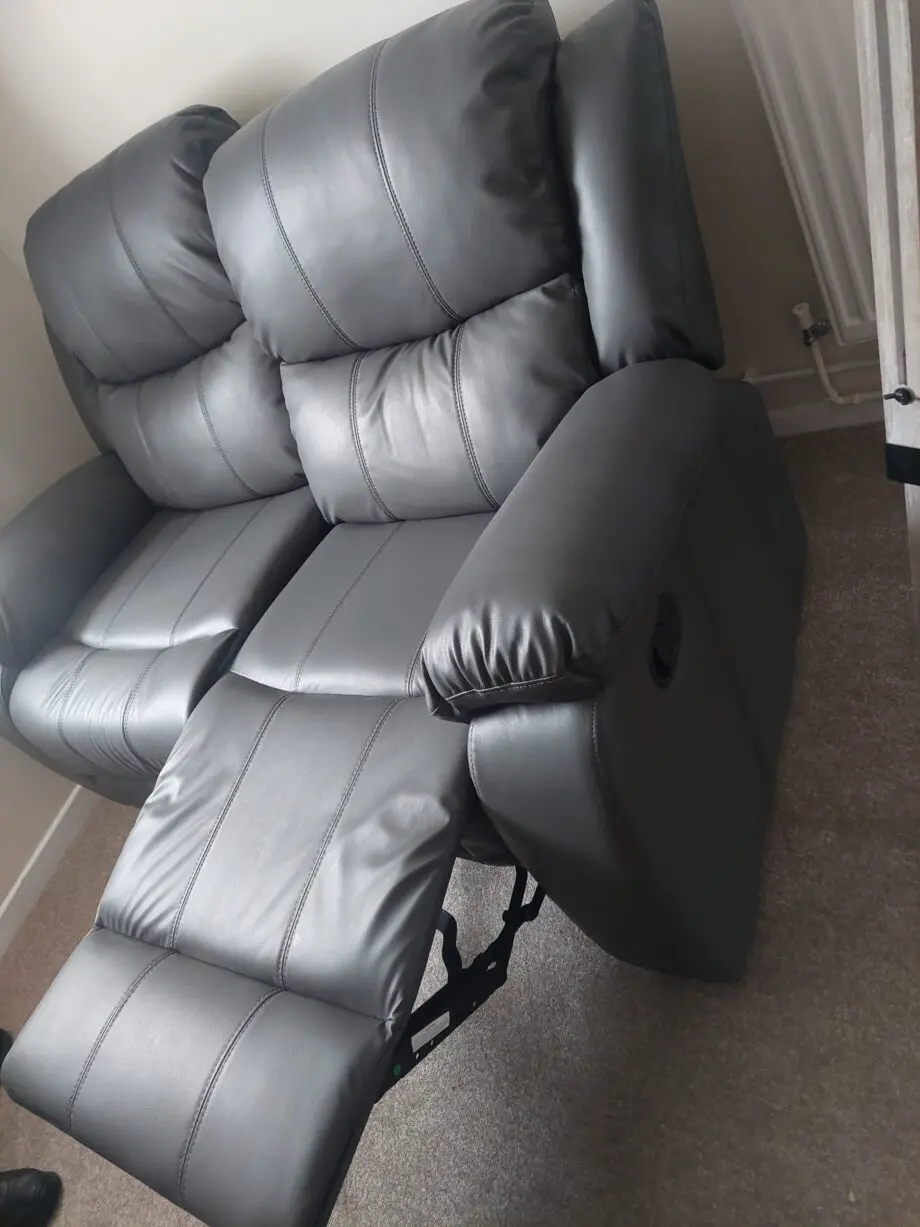 Grey 2 seater sofa and chair - manual recliners