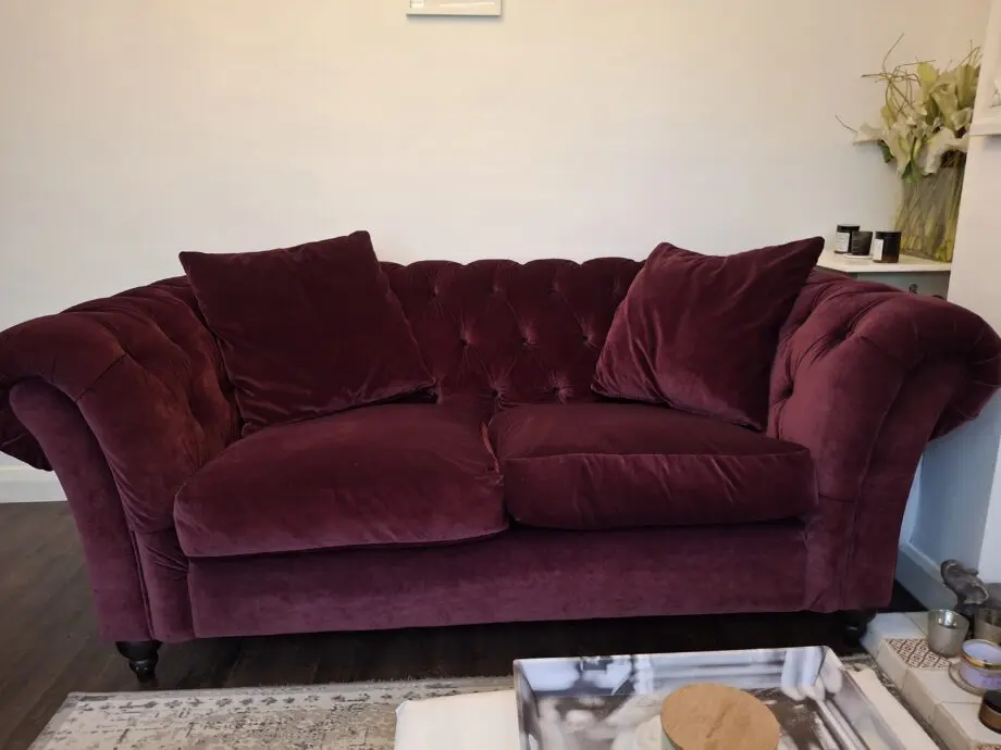 Stunning Made.com Merlot velvet Chesterfield Sofa