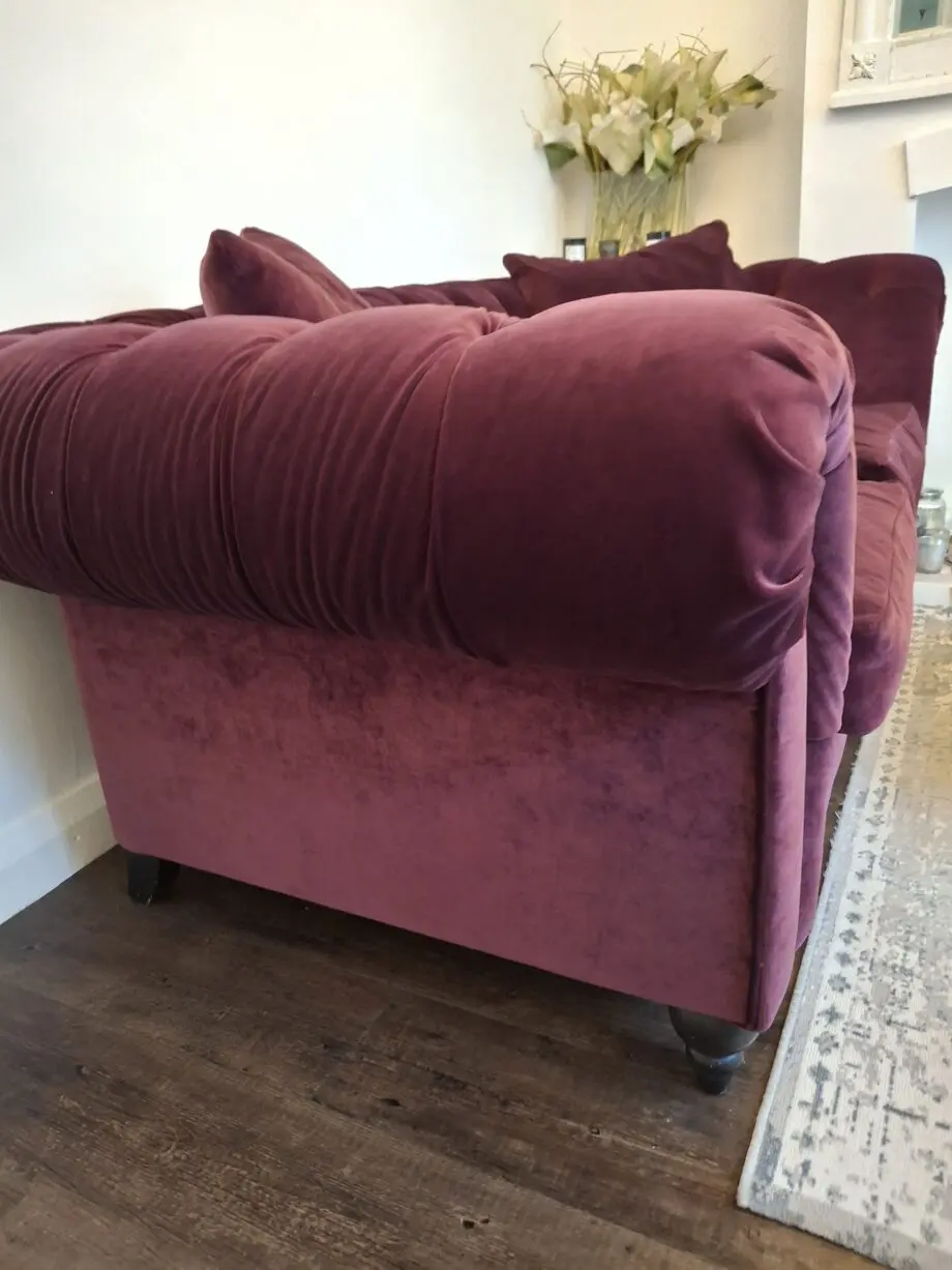 Stunning Made.com Merlot velvet Chesterfield Sofa