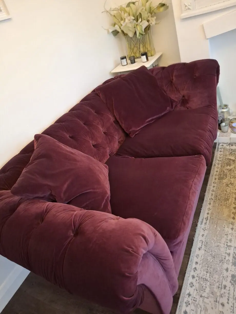 Stunning Made.com Merlot velvet Chesterfield Sofa