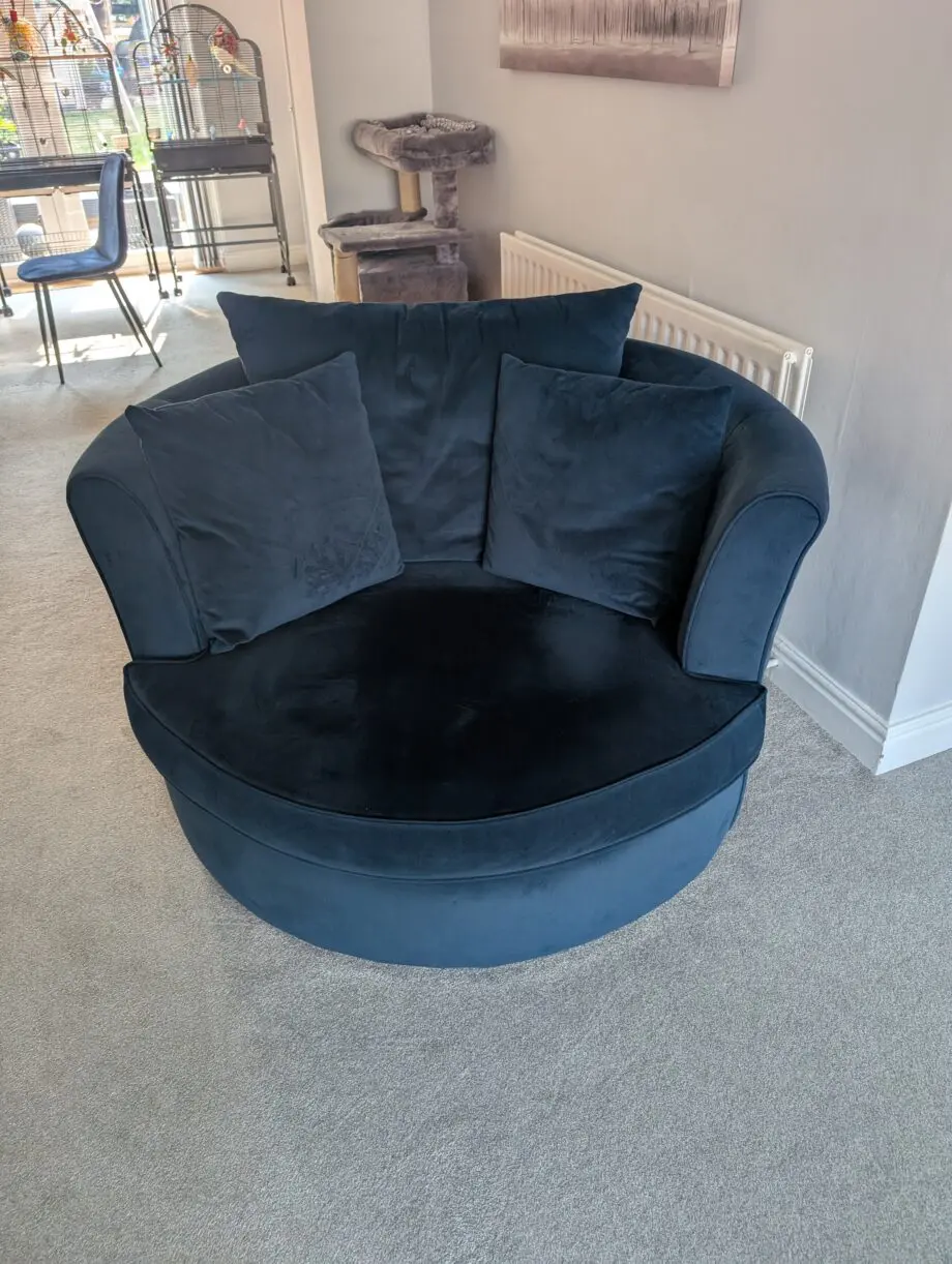 DFS Blue Sofa Cuddle Chair and Footstool