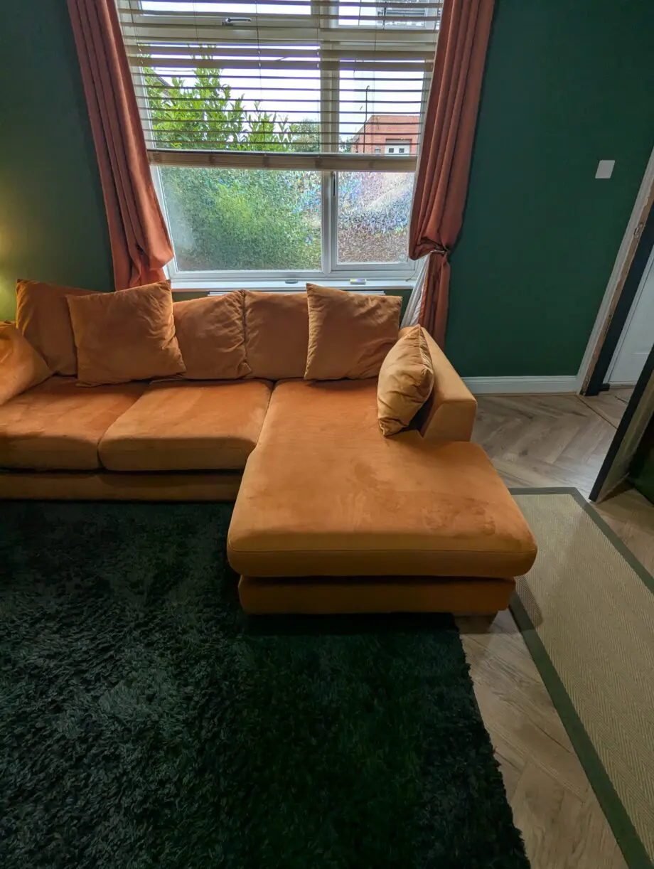 DFS Orange Plush Chaise Corner Sofa