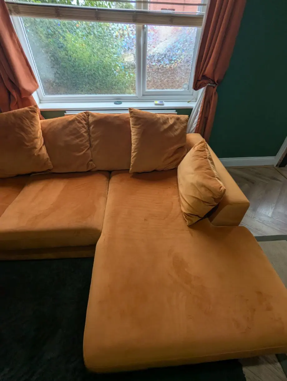 DFS Orange Plush Chaise Corner Sofa