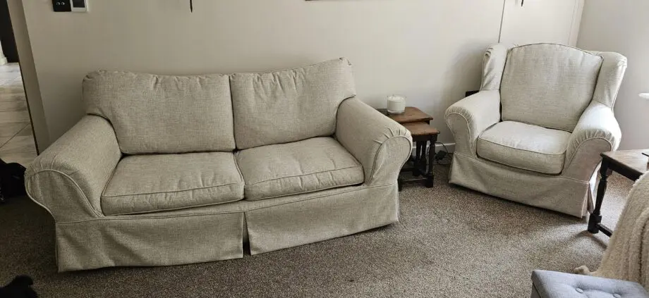 Beige Oatmeal sofa bed and armchair