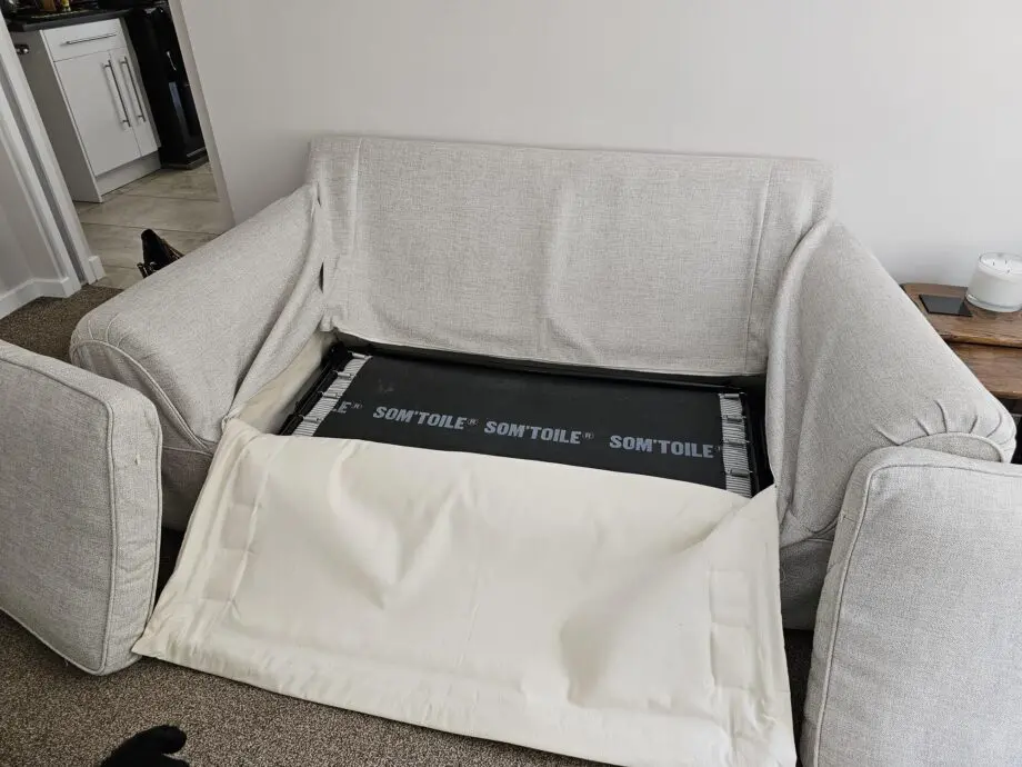 Beige Oatmeal sofa bed and armchair