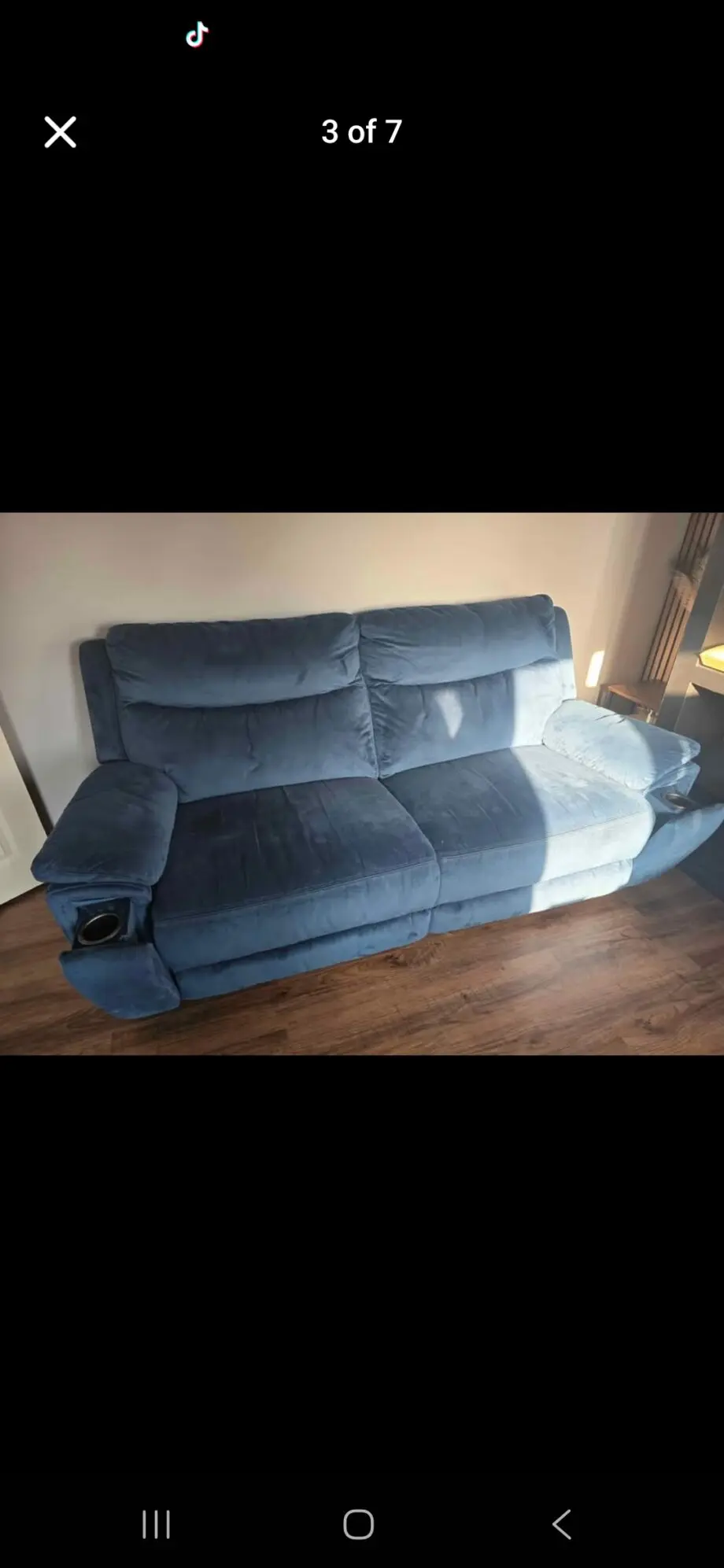 3 seater with console recliners blue 2 seater