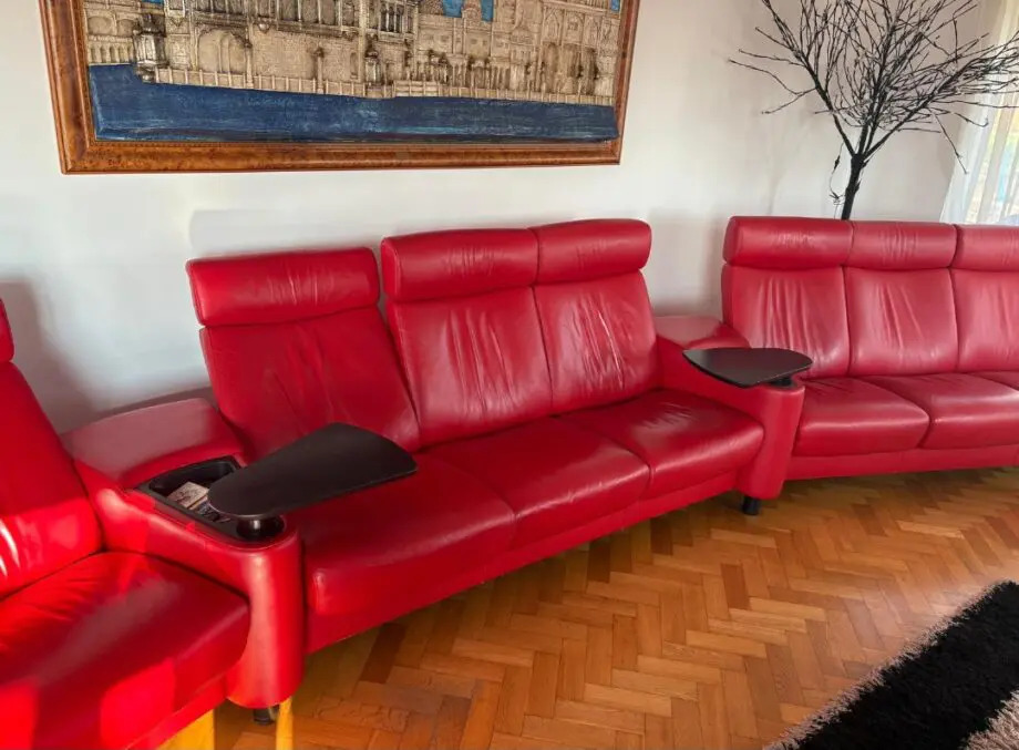 Lee Longlands Stress Less 9 recliner seat sofa, Ottoman & two recliner chairs