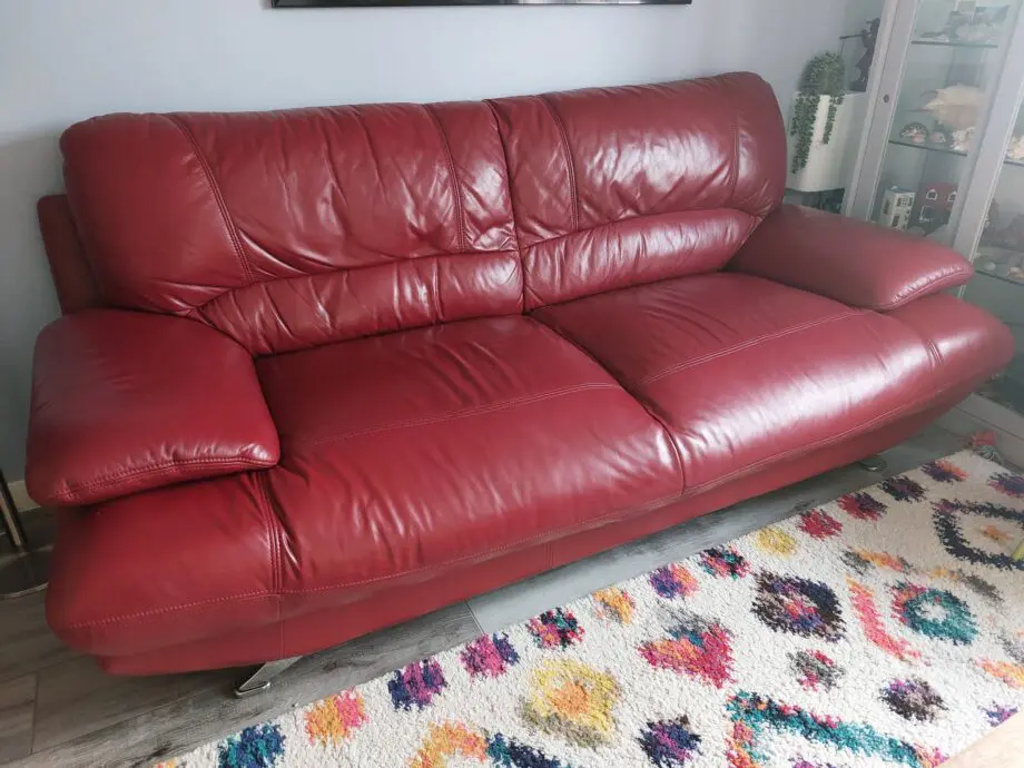 Leather bordeaux 3 seats sofa