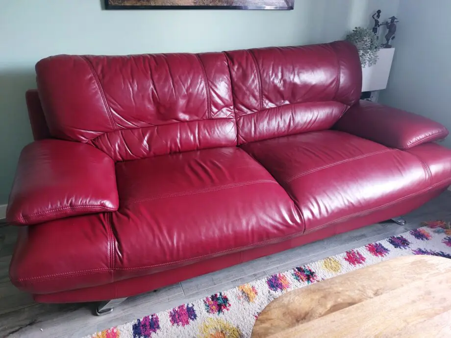 Leather bordeaux 3 seats sofa