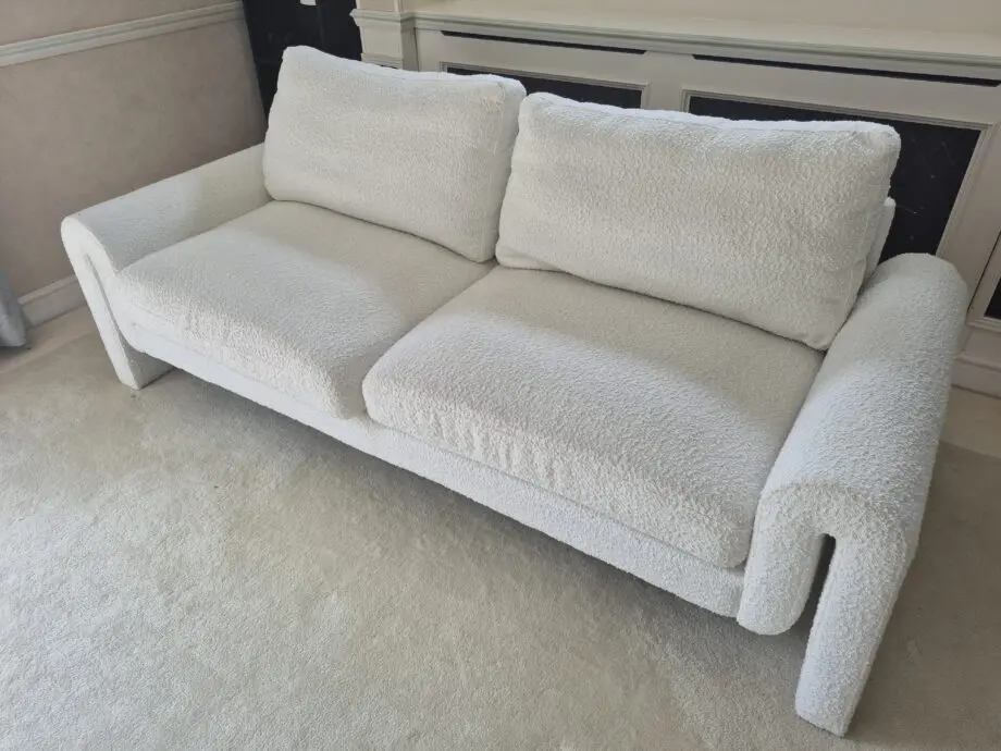 Hampstead white boucle curved 3 seater sofa