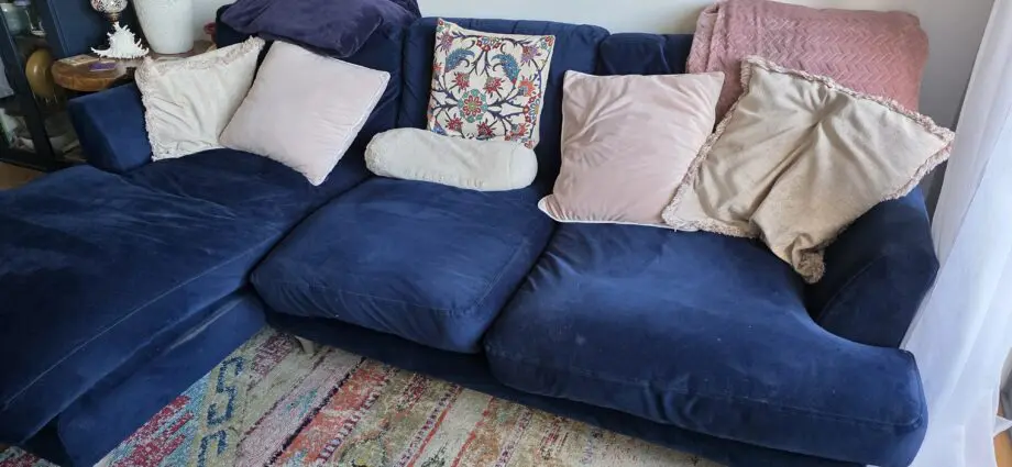 Patterdale Left Hand Chaise Velevt Sofa - Navy Blue