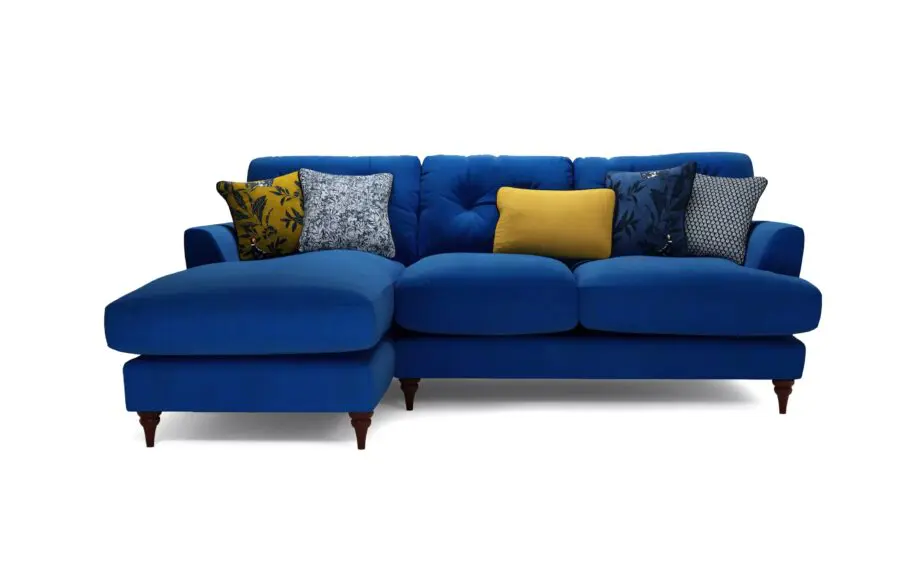 Patterdale Left Hand Chaise Velevt Sofa - Navy Blue