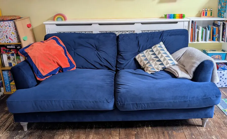 DFS "Patterdale" navy velvet 3 seater sofa