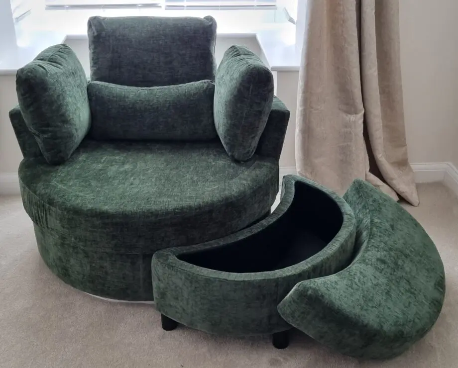 BRAND NEW Green Swivel Cuddle Sofa with Storage Footstool Set