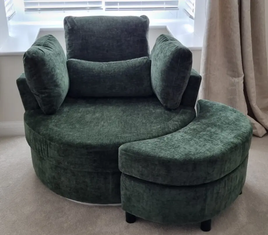 BRAND NEW Green Swivel Cuddle Sofa with Storage Footstool Set