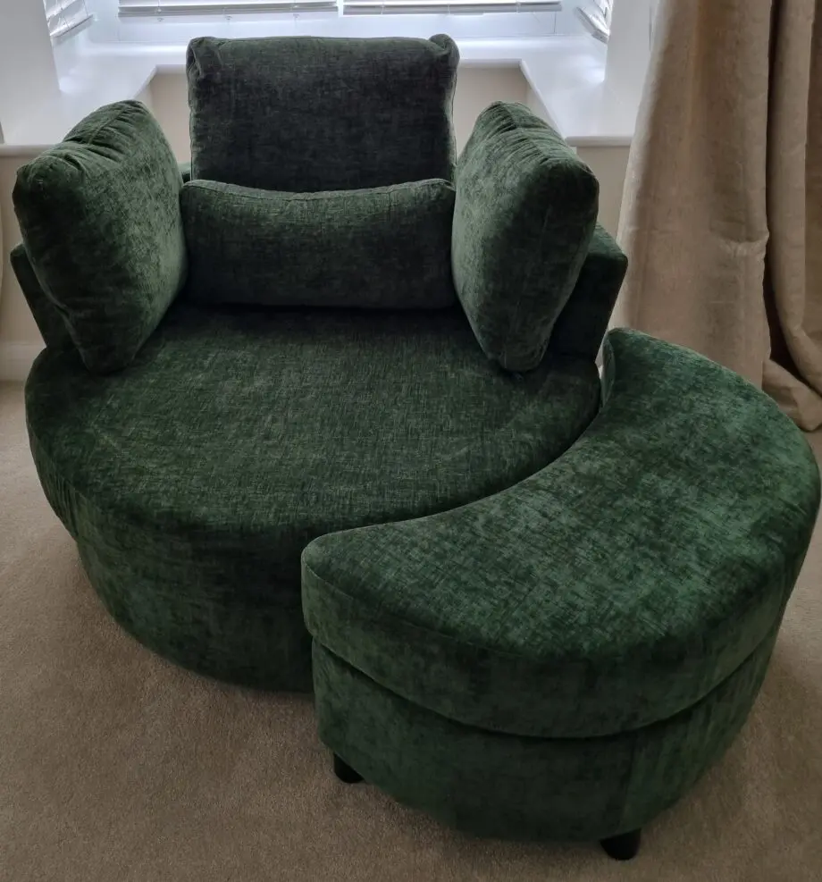 BRAND NEW Green Swivel Cuddle Sofa with Storage Footstool Set